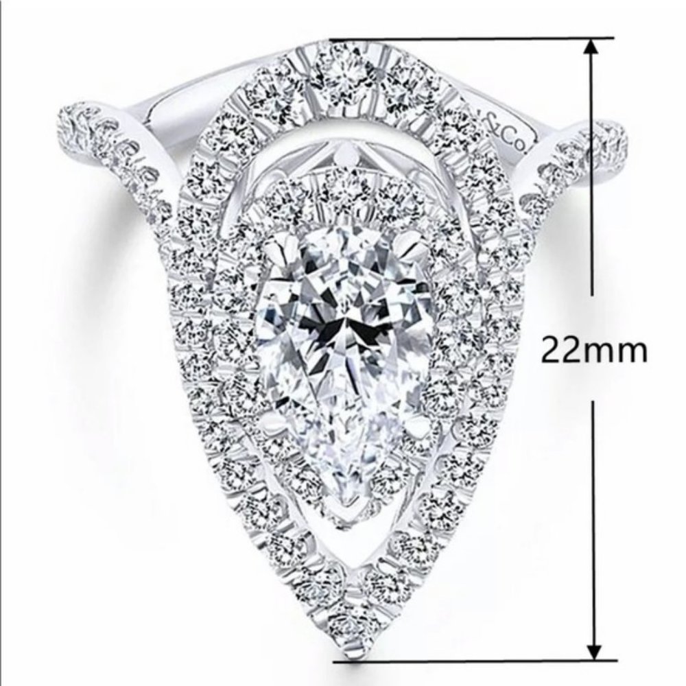 NEW 925 Silver Teardrop Pear Cut Double Halo Ring - Picture 9 of 9